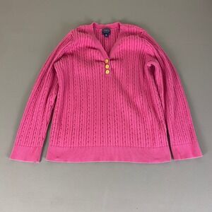 Chaps Cable Knit‎ Sweater Women's Plus Size 2X Pink Cotton Henley Classic